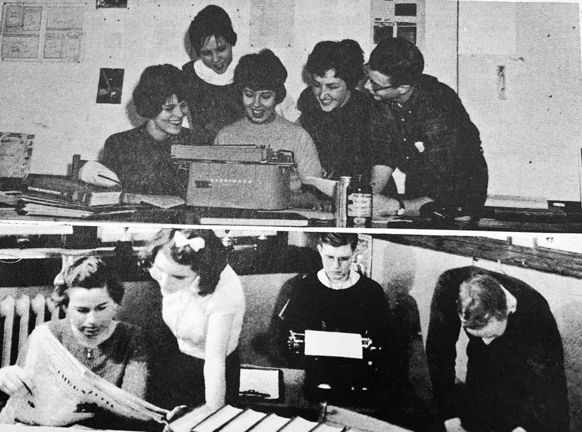 Mason City students work on writing an early edition of the Club Gazette. 