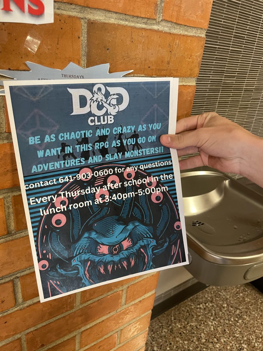 Only in its second year, D&D Club flyers are enlisting members interested in role playing adventures to slay monsters.