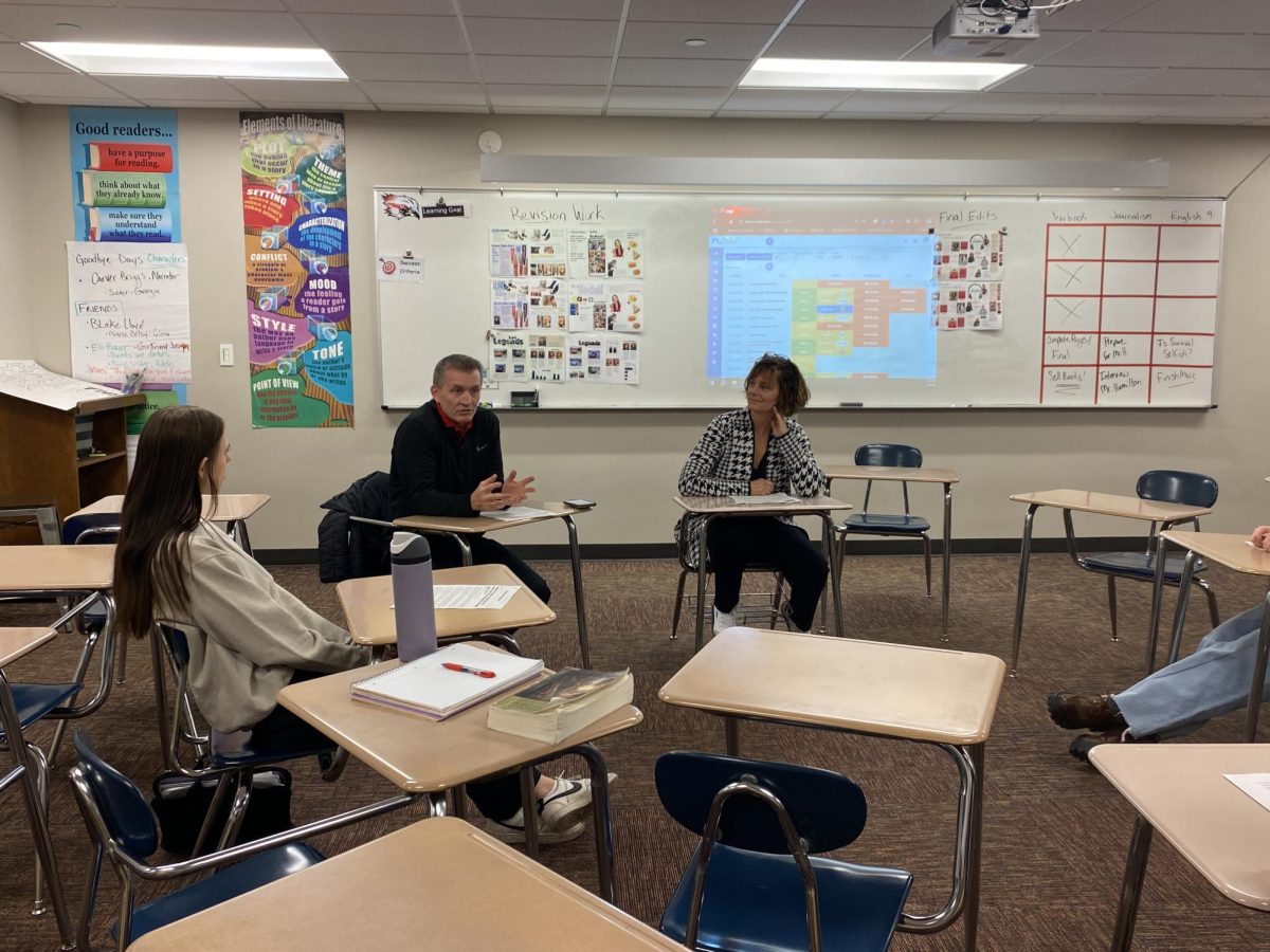 In a round table discussion, MCHS Superintendent Pat Hamilton takes questions from high school journalism students discussing everything from the potential effects of a Trump Mass Deportation policy to efforts to improve student attendance numbers. 