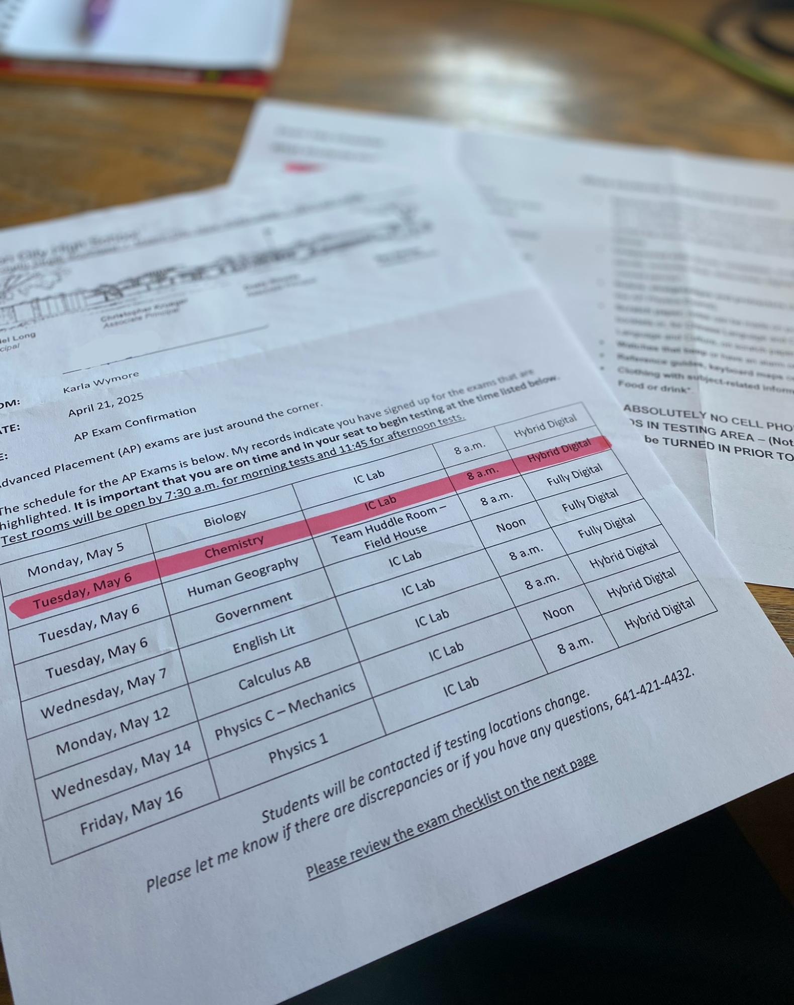 AP students each receive a letter from the school district detailing which exams they were taking and whether the exams would be fully digital or digital hybrid format. 