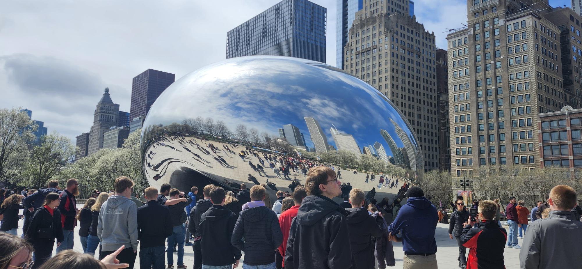 First after arriving in Chicago, the concert choir stopped by Cloud Gate in Millennium Park, commonly nicknamed "The Bean" because of its shape.