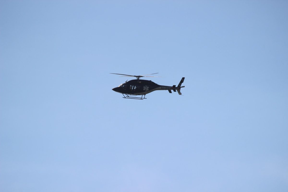 A medical helicopter from MercyOne North Iowa Medical Center in Mason City is checking out the MCHS soccer field before landing for students in the EMT Pathways Program. May 4, 2026